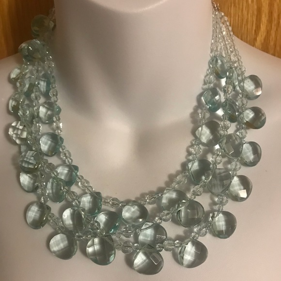 Jewelry - NWT GENUINE AQUA GLASS 3-Strand Necklace 15-17”